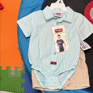 Wrangler Light Blue and White Striped Baby Onesie